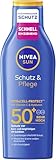 NIVEA SUN Schutz & Pflege Sonnenlotion LSF 50+, wasserfester Sonnenschutz mit Vitamin C & Hyaluron, schnell einziehende Sonnencreme für 48h Feuchtigkeit ohne weiße Rückstände (200 ml)