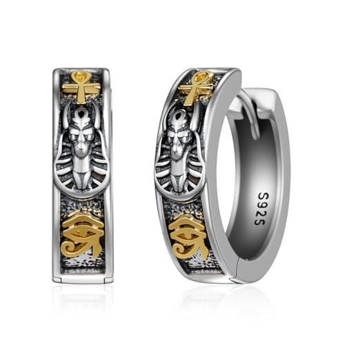 Anubis Earrings 925 Sterling Silver Ankh Hoop Earrings Egyptian Jewelry Gifts for Men Women
