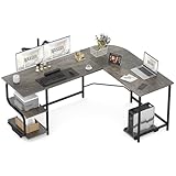 Teraves Reversible L Shaped Desk with Shelves Round Corner Computer Desk Gaming Table Workstation for Home Office