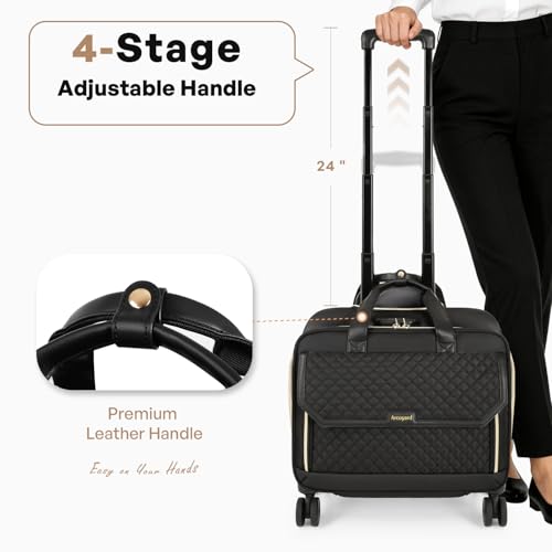 Image of Arcoyard Rolling Laptop Bag, Rolling Briefcase for Women for work with with 4 Spinner Wheels, 17.3 Inch Computer Bag, Black