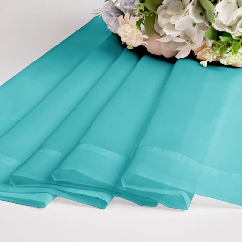 Image of Chyhomenyc Turquoise Sheer Curtains 54 Inch Long 2 Panels, Light Filtering Rod Pocket Voile Short Curtains Drapes for Living Room Bedroom Small Windows, 42Wx54L Inches