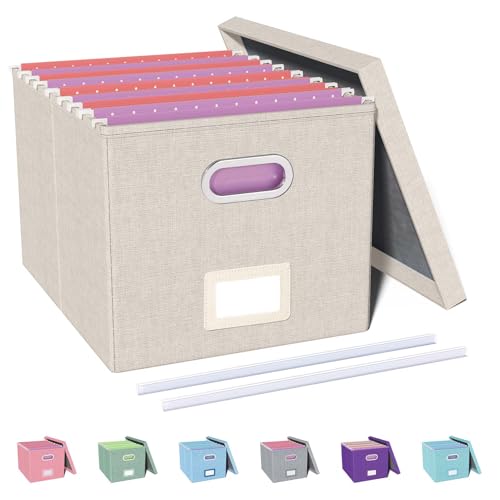 Oterri File Organizer with Lid, File Box, File Cabinet for Letter File Folder Storage, Hanging File Organizer for Office/Decor/Home,Document Organizer, 1 Pack,Beige-Box Only