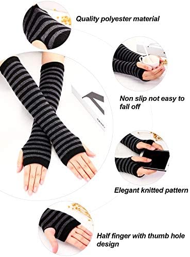 4 Pairs Long Fingerless Gloves Warmer Thumbhole Elbow Length Gloves for Women (Color Set 1)