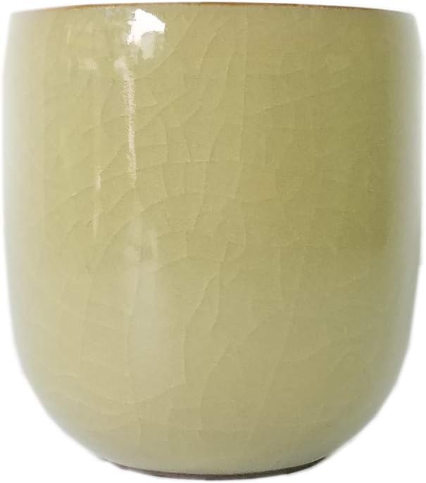 TeaCups 5-Ounce Japanese Style Coffee Cup Glazed-Cracked Porcelain Mugs Beer Handmade Celadon(1, Yellow Cracking)