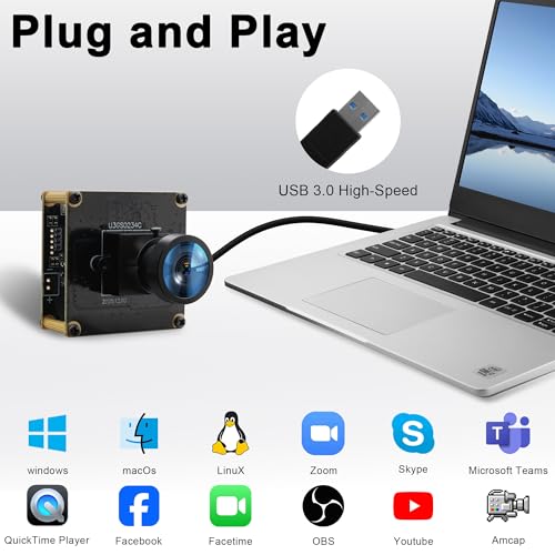 Image of Global Shutter USB Camera Module, 120fps 1200P, Golf Swing Caputre | 120 Degree Wide Angle Lens, USB 3.0 /USB2.0, Plug and Play, for Motion Capture, Compatible with Raspberry Pi Linux Mac Windows