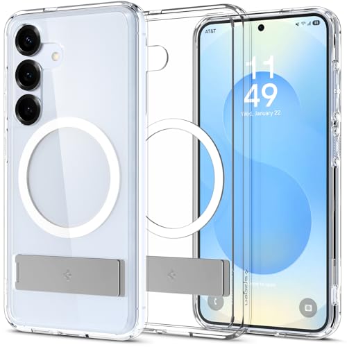 Spigen Ultra Hybrid S MagFit Designed for Galaxy S25 Case [Kickstand] [Fast Wireless Charging] (2025) - Clear White