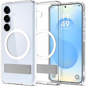 Spigen Ultra Hybrid S MagFit Designed for Galaxy S25 Case [Kickstand] [Fast Wireless Charging] (2025) – Clear White