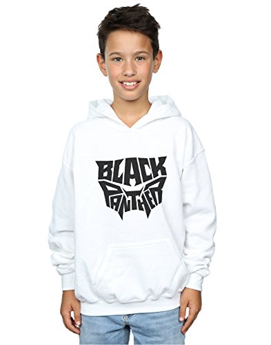Image of Marvel Boys Black Panther Worded Emblem Hoodie White 7-8 Years