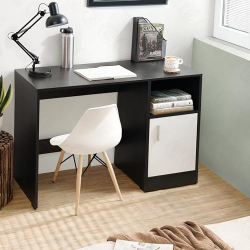 Image of ABOUT SPACE Study Table with Bottom Storage - WFH /Office Computer Table for Laptop, PC, Working, Drawing for Home Office Desk Engineering Wood(Black Mahogany & White- L 95 x B 45 x H 75 cm)