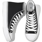 kufeiti Women’s High Top Canvas Sneakers White Black Lace up Canvas Sneakers Casual Walking Shoes(Simple Black, US6.5)