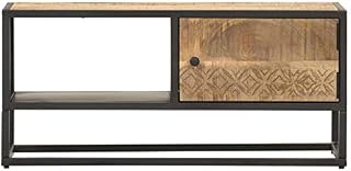 Festnight TV Cabinet with Carved Door Stereo 90x30x40 cm Rough Mango Wood,Have Beautifully-designed Lowboard etc, is Exceedingly Stable, Durable and Attention-grabbing