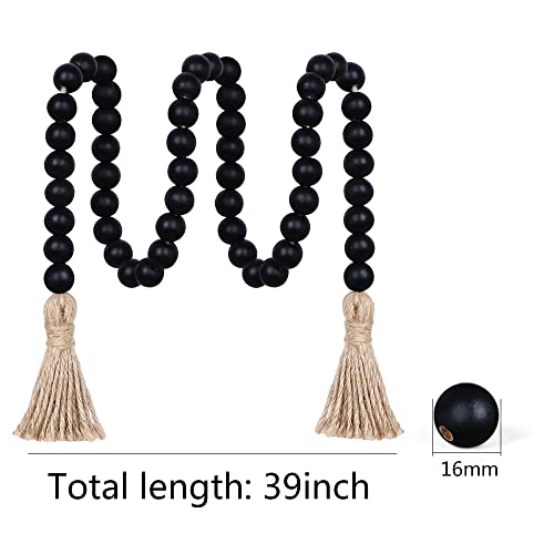 Meplait Wood Bead Garland With Tassels, Boho Beads Rustic Country Decor Coffee Table Decor Farmhouse Bead Garland Wall Hanging Home Decoration (39In, Black) #TOP5