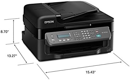 Epson Workforce WF-M1560 printer with dimensions labeled
