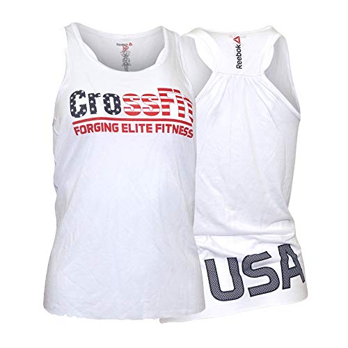 Reebok Crossfit Women's White Forging Elite Fitness USA Flag Flagpax Tank Top A76977 (Large)