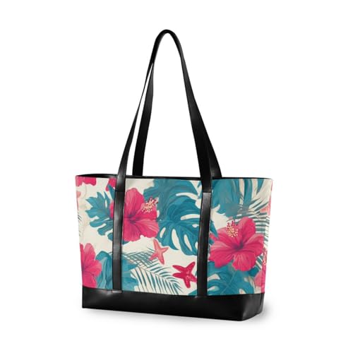 Tropical Leaves Red Hibiscus Flowers Starfish Hawaiian Style fashion women laptop bag with zipper bags for women tote professional for nurse work with bolsos secret para mujeres
