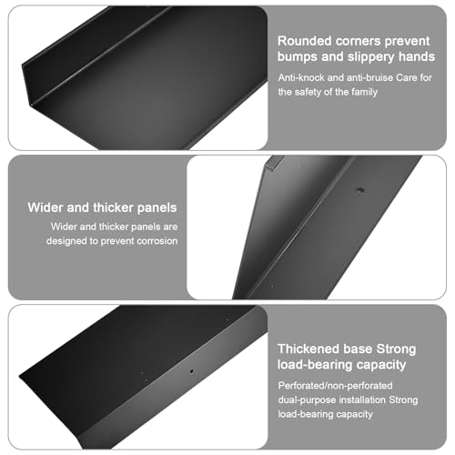 DecorDwell Wandregal 40 cm, Metall Schwimmende Regale für Bücher Deko Gewürzflaschen DVD, 2er Set Duschablage Ohne Bohren, Bücherregal Wandmontage, Wandablage Badezimmer Küche Wohnzimmer (Schwarz)