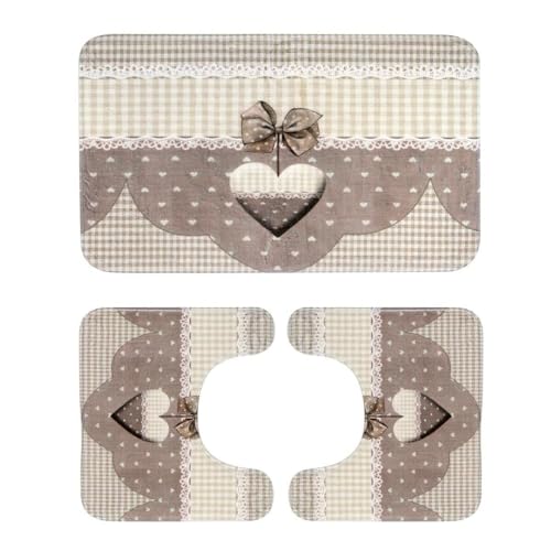 Caritex Set 3 pz tappetini da bagno Shabby Heart in Memory foam W787 BEIGE