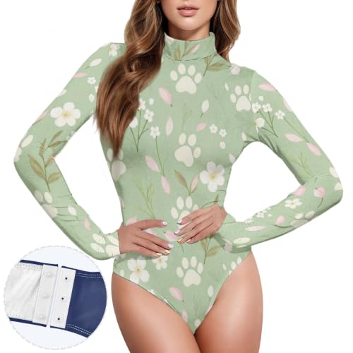 Eotard de manga larga mujer cuello alto estampado lindo con huellas de perro 2