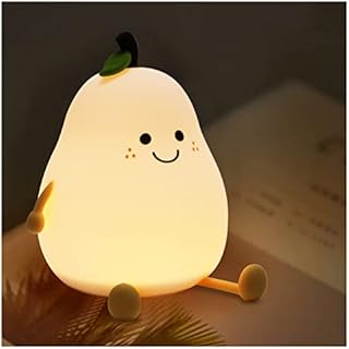 JUDANNA Pear Night Light, Cute Smile Silicone Lamp, Mini Table Lamp Kids Dimmable Night Light, 7 Color USB Changing Night Lamp with Touch Sensor for Children Gift Bedroom Decoration