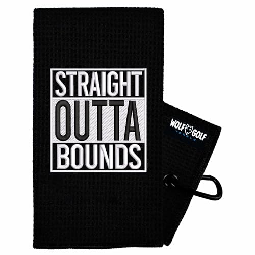 Wolf Golf Towels Straight Outta Bounds Golf Towel | Embroidered in USA | Golf Accessories for Men or Women