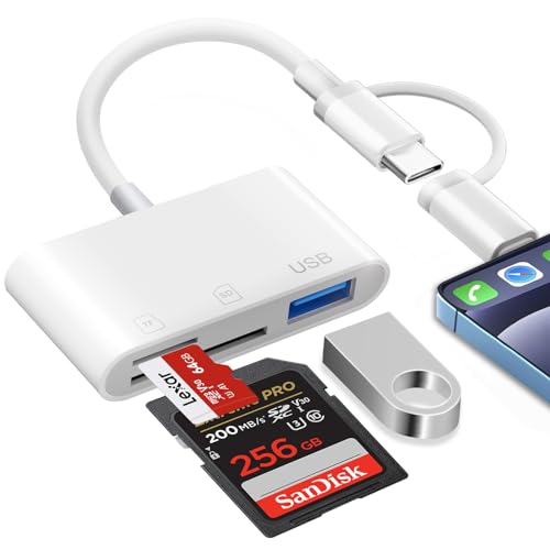 SD Card Reader for iPhone iPad, USB C Card Reader, 3 in 2 USBC SD Card Reader with SD/Micro SD/USB3.0, USB OTG Adapter, Camera Memory Card Reader for iPhone/iPad/Macbook/Samsung/Android Phones/Camera