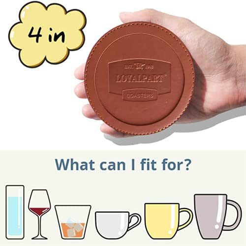 Loyalpart Coaster Leather Coasters For Drinks With Holder For Wooden Table Absorbent Bar Coster For Coffee Table House Warming Presents For Women Funny Farmhouse Brown Costers For Cups & Mugs Set Of 6 #TOP4