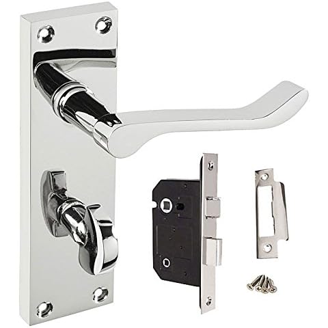 Victorian Scroll Bathroom Door Handle - Lock Options - Polished Chrome - Handlestore® (Handle + 63mm Lock) Cover