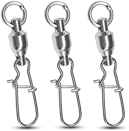Atibin High Strength Fishing Swivels Tackle Stainless Connector Fishing Snaps Swivel Steel Lock Snap Swivels Saltwater Line Lure Connector 25pcs 27lbs