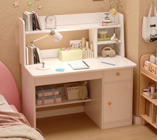 Figoday 学習机 デスク 書棚一体型 机 収納 コンパクトパソコンデスク 収納棚付き 勉強机 学生用成長机 多機能 書斎やホームオフィスに最適 シンプルで機能的なデザイン ((無垢材エコボードモデル) 80cm 追加キャビネット、ウォームホワイト)