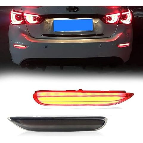 GTINTHEBOX 3D Optic LED Rear Bumper Reflector Brake Tail Lights w/Sequential Turn Signal Lamps, Strobe Brake Lighting Kit For Infiniti Q50 QX56 QX60 QX80 Nissan Pathfinder Rogue Cover