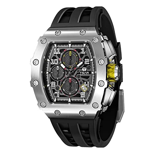 Image of Tsar Bomba Mens Watches Quartz Wristwatch for Men Waterproof 50M Analog Luxury Tonneau Chronograph Calendar Date Men's Dress Business Work Watch Gift for Men