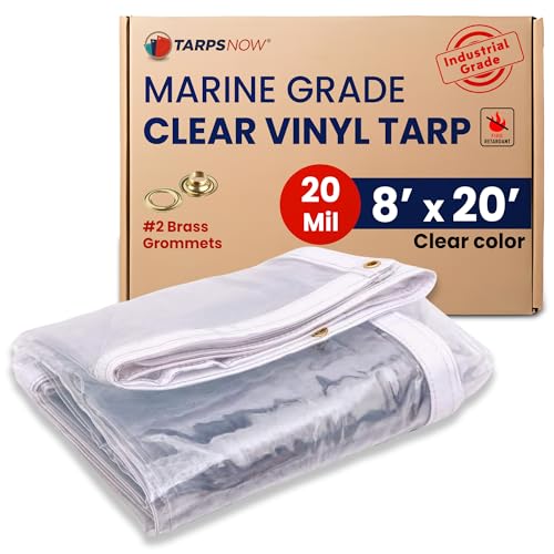 Tarps Now Marine Grade Fire Retardant Clear Vinyl Tarp, (8’ x 20’) with Brass Grommets - Waterproof Heavy Duty Tarp Canopy Sheet Cover Multi Purpose Tarpaulin for Indoor and Outdoor - 18 oz and 20Mil