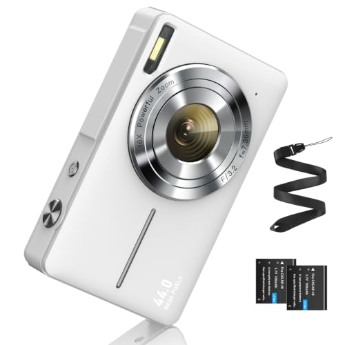 Digitale camera FHD 1080p 44MP fotoapparaat 16X digitale zoom digitale camera met batterij draagbare eenvoudige digitale camera voor kinderen, studenten, tieners, beginners Wit