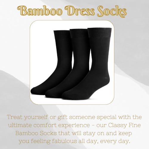 Pack of 3 Men's Bamboo Dress Socks, Black, Stylish & Classy, Well Fitted, Stays On, Easy Wash, Good Sizing,2