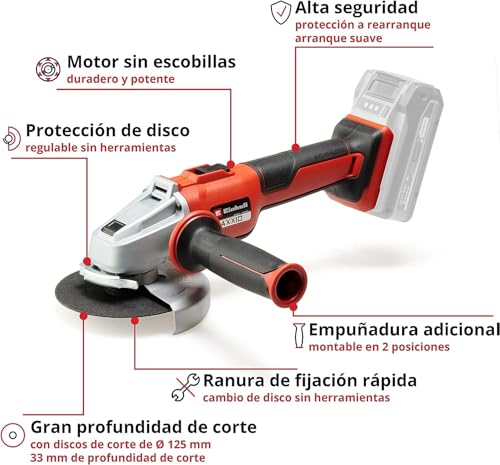 Amoladora angular Einhell AXXIO 18/125 Q de corte con motor Brushless sin batería ni disco 4