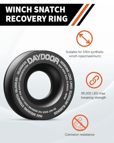 Image of DAYDOOR 56,000 LBS Soft Shackle Recovery Kit, 1 /2 inch x 22 inch (2-Pack) with 7075 Aluminum Snatch Ring, Winch Accessory for Jeep Wrangler, Bronco, 4Runner, Tacoma, ATV /UTV /Jeeps /SUVs, 4x4 Off-Road(Orange)