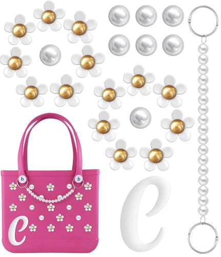 Flower Letter Charms for Bogg Bags Accessories Women Girls with Detachable Chain - Stylish Durable Decorative for Croc Simply Southern Totes Rubber Beach Bags C