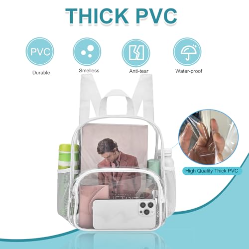 Image of Busiuw Clear Backpack for Stadium Events Clear Backpack 12x12x6 with Front Pocket for Concert Sport Events Work Travel (White)