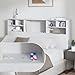 AYEASY Queen/Full Size Headboard Only for Bedroom, Wood Bookcase Headboard with Charging Station & 2 LED Lights, Stylish Headboards for Queen Size Bed, Noise-Free HeadBoard with Storage, White