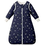 Nivolltha 3.5 TOG Super Soft Baby Schlafsack mit abnehmbaren Langärmeln, 100% Baumwolle Dicker Winter Schlafsack 0-6 Monate, Mondlichtblätter, Größe S
