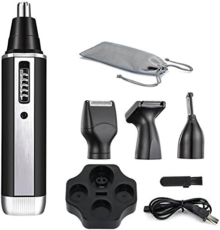 Nose Hair Trimmer Kit For Men - Hoogllkon 4 In 1 Rechargeable Nose Ear Eyebrows Trimmer With Base Waterproof For Personal Groomer Hair Clippers- Professional Water Resistant Facial Hair Trimmer