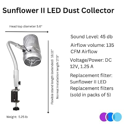 New and Improved Sunflower II LED Nail Dust Collector with 12 Extra Filters