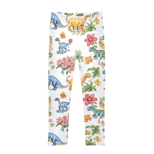 Wusikd Dinosaurs Flower Girls' Leggings Toddler Doodles Colorful Kids Yoga Pants Dance Active Tights 4T