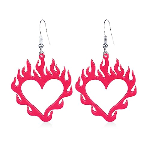 Vavhoo Brincos com pingente de coração de chama Vavhoo em acrílico vermelho leve para Halloween, pin