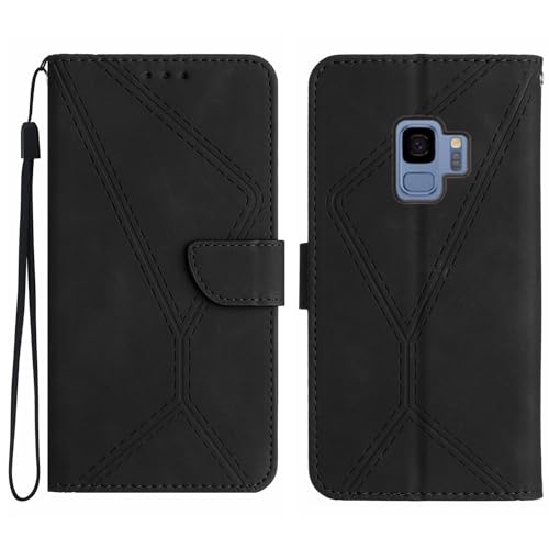 Rfvzubemok Compatible with Samsung Galaxy S9 4G Case,Compatible with Samsung Galaxy S9 4G Kickstand Flip Card Slot Magnetic Closure Phone Cover Black