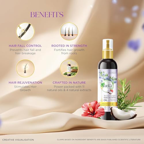 Image of DABUR Vatika Rosemary Hair Growth Oil With Hibiscus & Coconut Oil - 100Ml | Stimulates Hair Growth And Thickness | Reduces Hair Fall | Co-Created With Dermatologist | No Mineral Oil |Animal Test Free