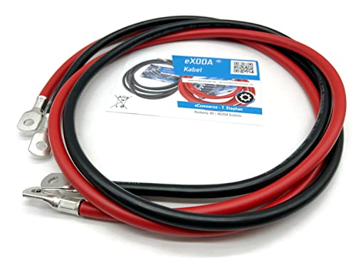 Exoda Set de cable de batería 150cm 35mm² terminales de cable M8 rojo negro para coches barcos motos hasta 1882W cobre instalación fácil suministro de energía óptimo