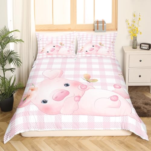 Housse de couette fleur florale lit king size rose plaid - 3