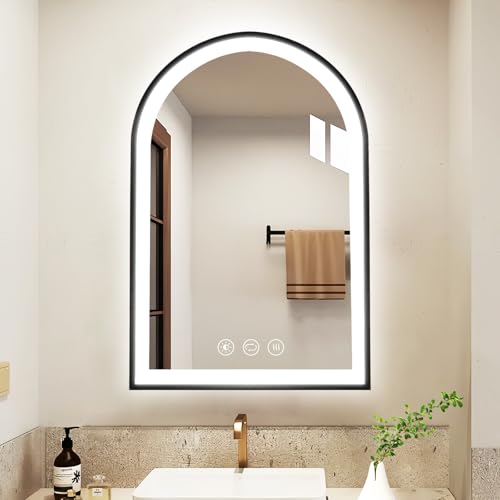 Keranixy LED浴室ミラー 化粧鏡 壁掛け 60×40cm 曇り防止機能 明るさ調整 照明付き 3色調整 防水 防爆 浴室用調光ミラー 洗面所 洗面台 おしゃれ 浴室