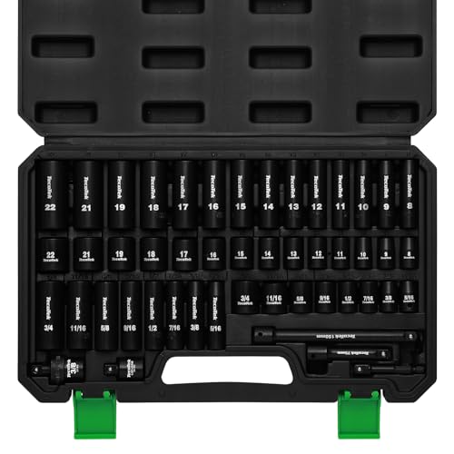 Image of TecoTek 3 /8 inch Drive Impact Socket Set, 49-Piece Standard SAE (5 /16 inch-3 /4 inch) and Metric (8mm-22mm), 6 Point, Cr-V, Extension Bars, 1 /2 inch F to 3 /8 inch M Reducer, Universal Joint and Power Drill Adapter